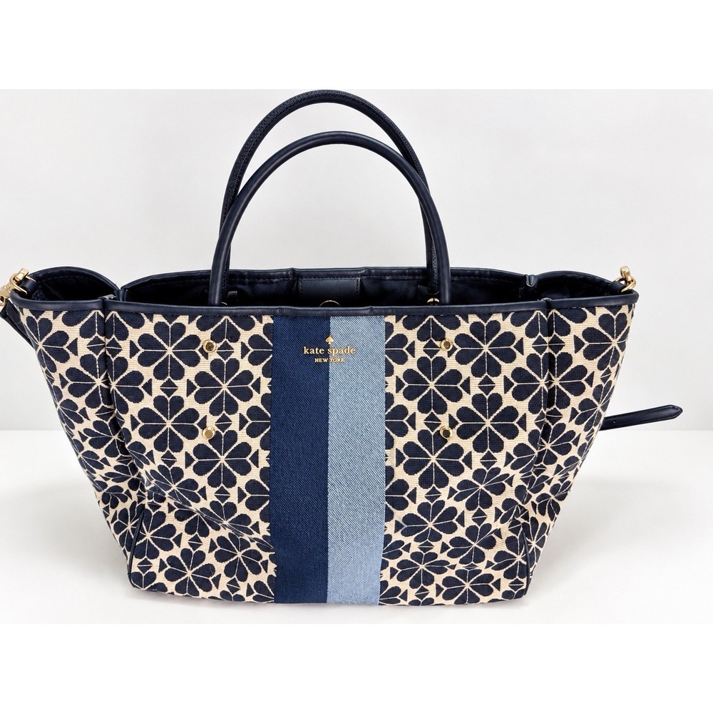 Kate Spade New York Navy Cream Spade Floral Tote Shoulder Bag Crossbody Strap